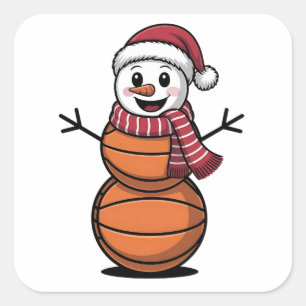 Snowman Basketball Christmas Sport Lovers  Square Sticker
