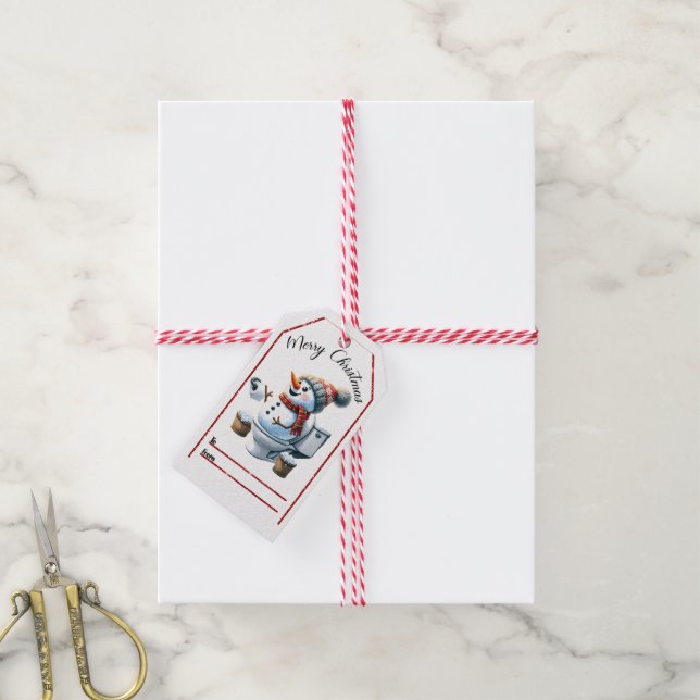 Snowman bathroom Christmas tags (With Twine)