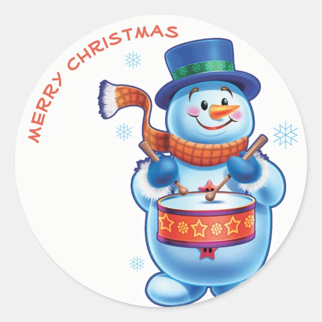 Snowman batteur autocollant étiquette de Noël (Devant)