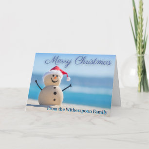 Snowman Beach Christmas Card Customizable Funny
