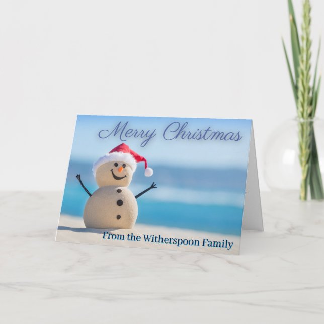 Snowman Beach Christmas Card Customizable Funny (Front)