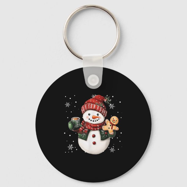 Snowman Beanie Coffee Latte Ginggerbread Merry Chr Keychain (Front)