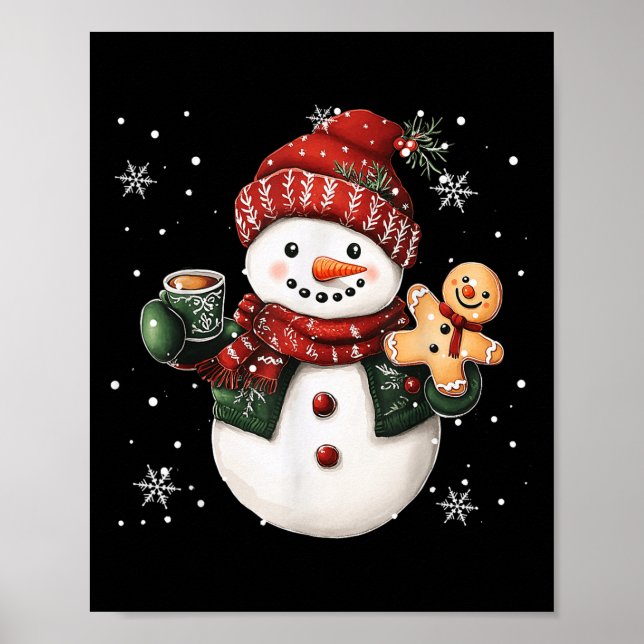 Snowman Beanie Coffee Latte Ginggerbread Merry Chr Poster (Front)