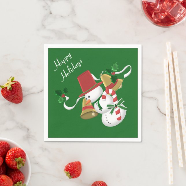 Snowman Bells Christmas Napkin (Insitu)