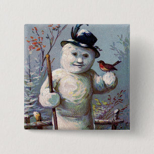 Snowman Bird Winter Snow Songbird 2 Inch Square Button