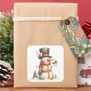 Snowman & Birds Square Sticker