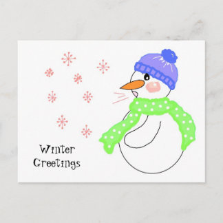 Snowman Blowing Snowflake Greetings Postcard