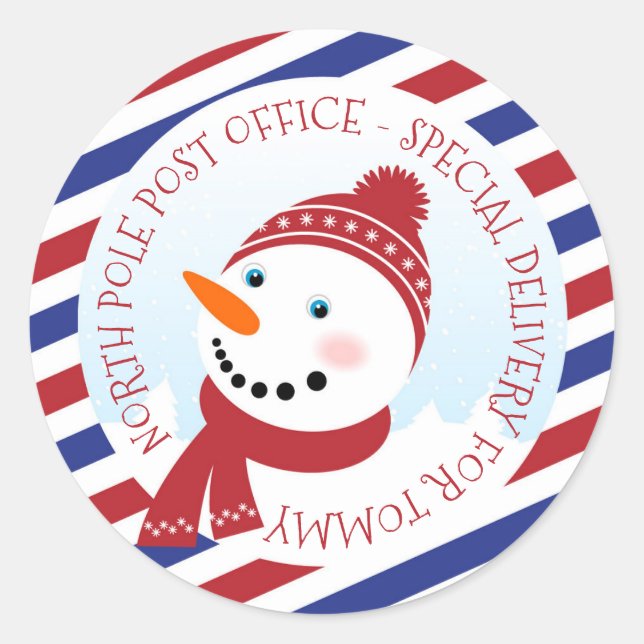 Snowman blue and red  Classic Round Sticker (Front)