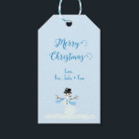 Snowman Blue Merry Christmas Tie On Gift Tags<br><div class="desc">Light blue Christmas gift tags with snowman artwork design. Customize the greeting, or use the sample, "Merry Christmas", and add a signature in blue. All wording is easy to change or delete. A little snowman (my own graphic design) decorates the bottom of pale blue tags. Another snowman image is on...</div>