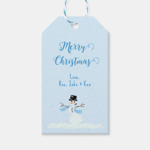 Snowman Blue Merry Christmas Tie On Gift Tags