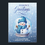 Snowman Blue White Season's Greetings Christmas Holiday Card<br><div class="desc">"Season's Greetings" customizable Christmas greeting card with a cute snowman inside a snow globe on a soft blue background. Personalize with your family name. Contact me for assistance with your customizations or to request additional matching or coordinating Zazzle products.</div>