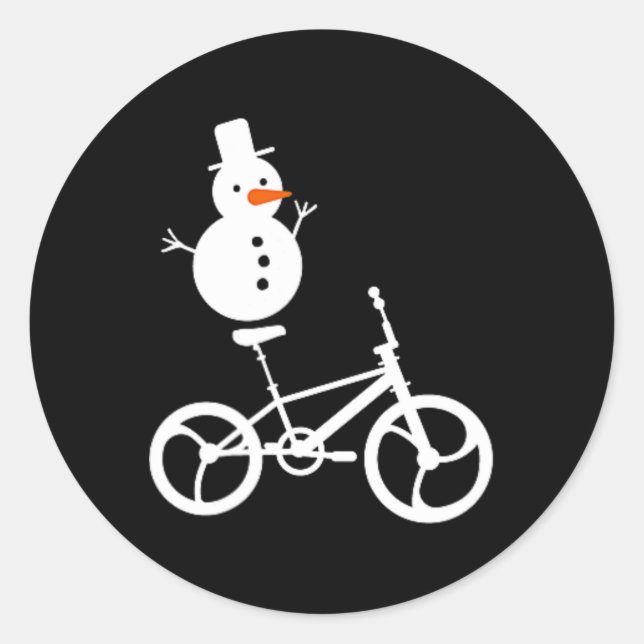 Snowman Bmx Bike Christmas Winter Funny Cycling Sp Classic Round Sticker (Front)