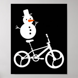 Snowman Bmx Bike Christmas Winter Funny Cycling Sp Poster