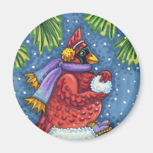 SNOWMAN BODYGUARD, CHRISTMAS CARDINAL REDBIRD MAGNET