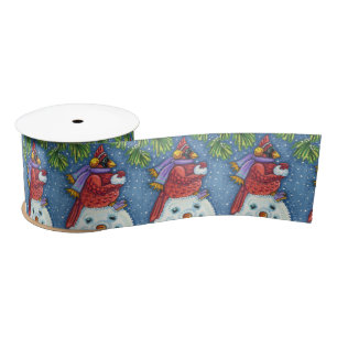 SNOWMAN BODYGUARD, CHRISTMAS CARDINAL REDBIRD SATIN RIBBON