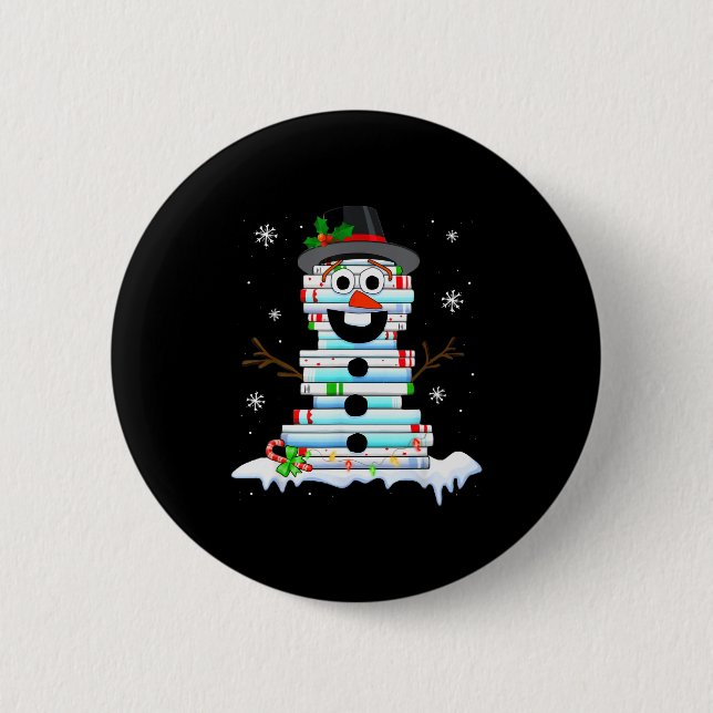 Snowman Book Stack Librarian Book Lover Christmas  2 Inch Round Button (Front)