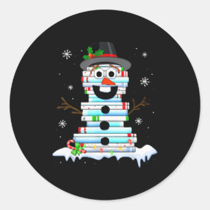Snowman Book Stack Librarian Book Lover Christmas Classic Round Sticker