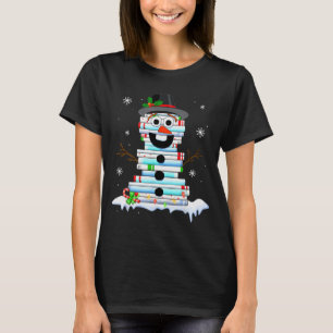 Snowman Book Stack Librarian Book Lover Christmas T-Shirt