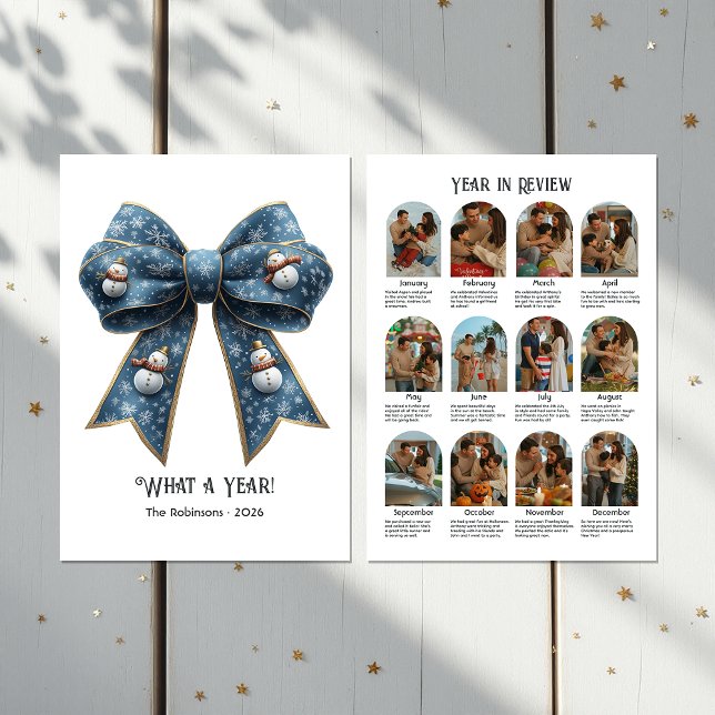 Snowman Bow Year in Review Flat Holiday Photo Card (Snowman Bow Year in Review Flat Holiday Photo)