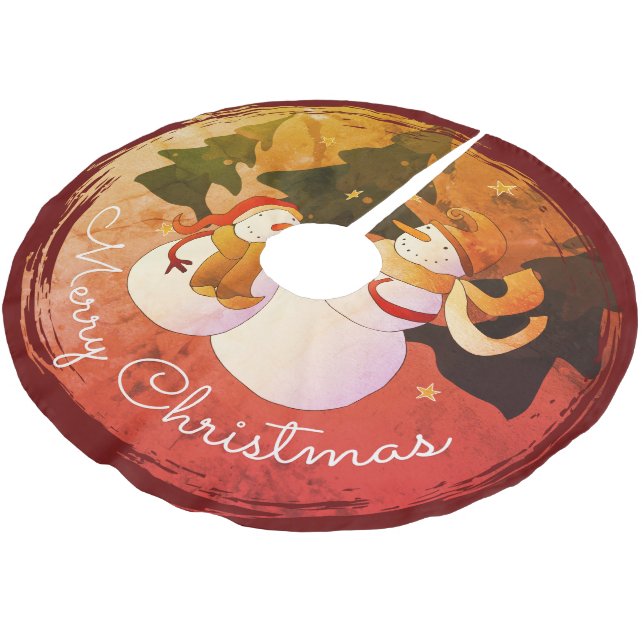 Snowman Brushed Polyester Tree Skirt (Angled)