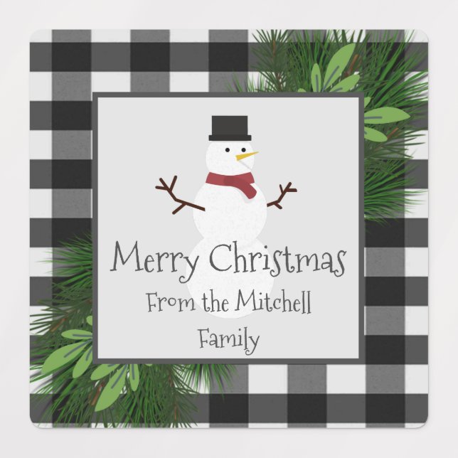 Snowman Buffalo Plaid Baking Étiquettes (Design 1)