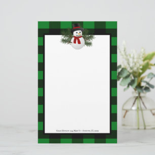 Snowman Buffalo Plaid Personalized Stationery