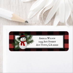 Snowman Buffalo Plaid Return Address Label