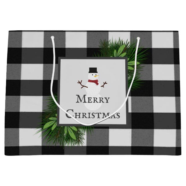 Snowman Buffalo Plaid Sac cadeau (Devant)
