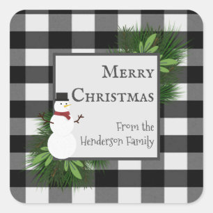 Snowman Buffalo Plaid Sticker