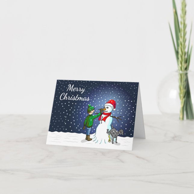 Snowman Building Holiday Card (Front)