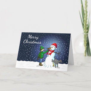 Snowman Building Holiday Card