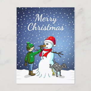 Snowman Building Holiday Postcard