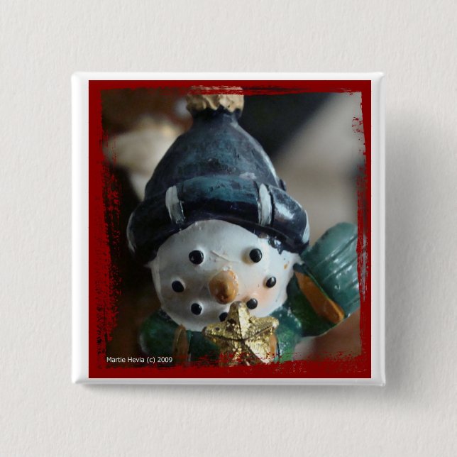 Snowman Button/Pin 2 Inch Square Button (Front)