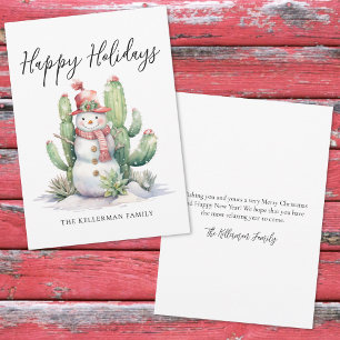 Snowman Cactus Happy Holidays Christmas Holiday Card