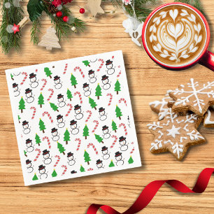 Snowman Candy Cane Tree Cheer   Christmas Napkin