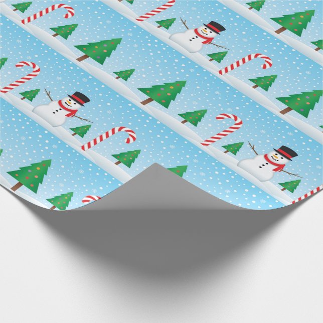 Snowman & Candy Cane Winter Wonderland Wrapping Paper (Corner)