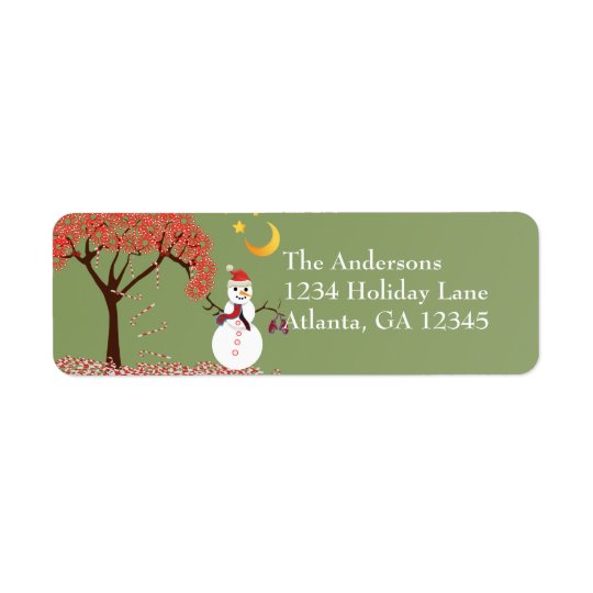 Snowman Candycane Tree on Deep Burgundy Return Address Label