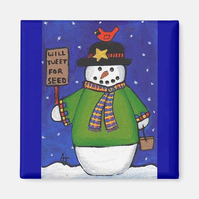 Snowman & Cardinal - Christmas magnet (Front)