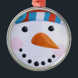 Snowman Carrot Nose Winter Christmas Metal Ornament<br><div class="desc">Snowman Carrot Nose Winter Christmas
With coal eyes and smile.  Stocking hat.  Perfect for the cold weather and holiday season</div>