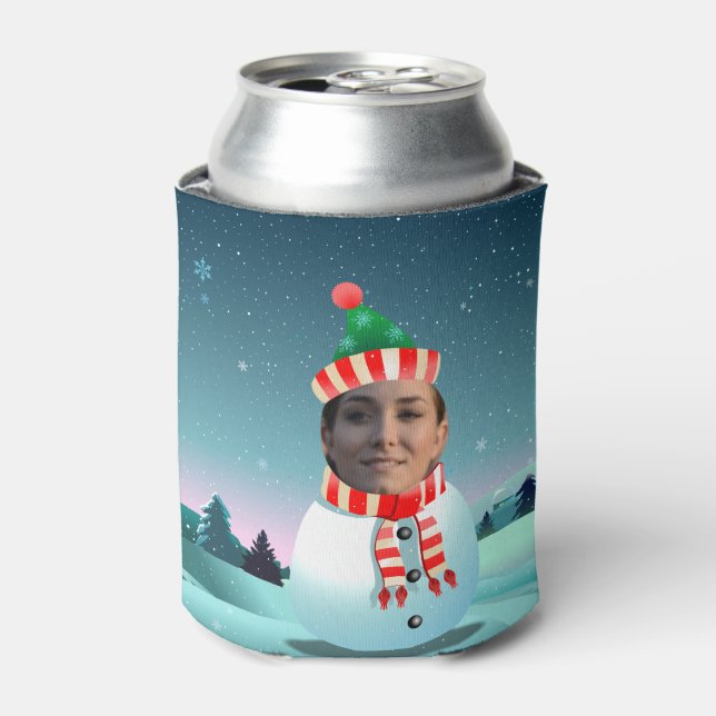 Snowman Cartoon With Customizable Face Can Cooler (Can Front)