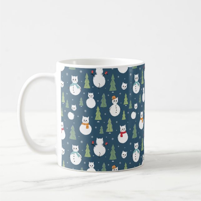 Snowman Cats Holiday Pattern Coffee Mug (Left)
