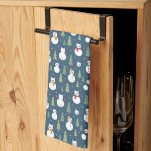 Snowman Cats Holiday Pattern Kitchen Towel