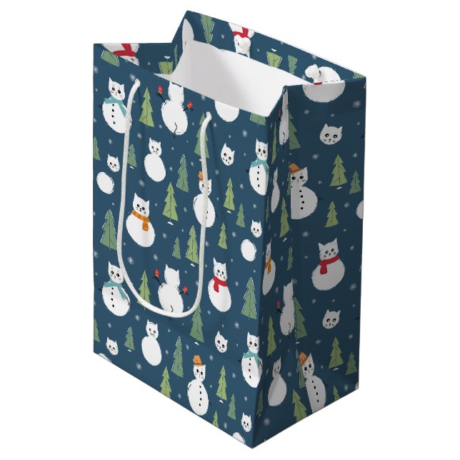 Snowman Cats Holiday Pattern Medium Gift Bag (Front Angled)