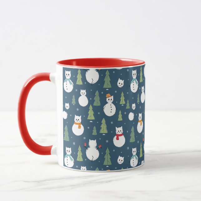 Snowman Cats Holiday Pattern Mug (Left)