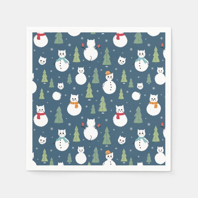 Snowman Cats Holiday Pattern Napkin (Front)