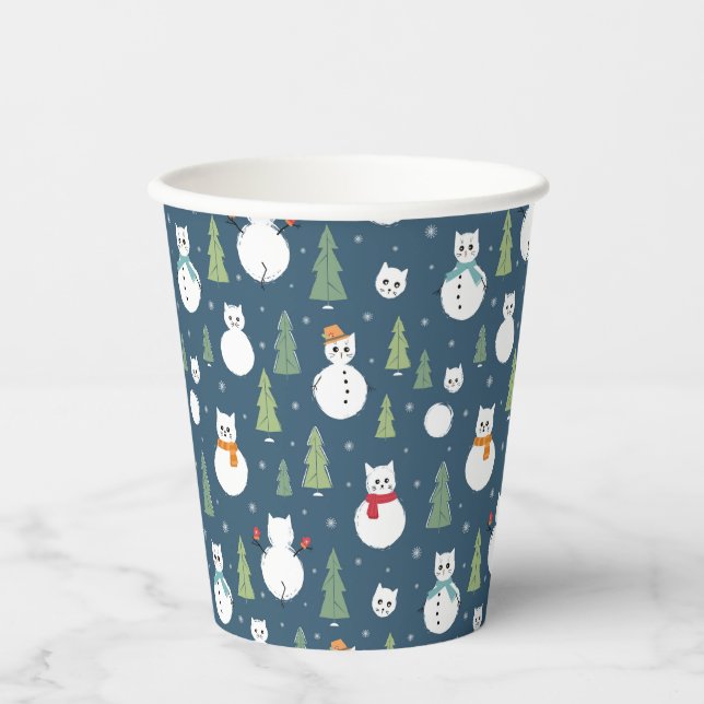 Snowman Cats Holiday Pattern Paper Cups (Front)