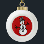 Snowman Ceramic Ball Christmas Ornament<br><div class="desc">Illustration for Christmas with cute,  smiley snowman decoration. It is possible to change the background colour and to add different one to the design with your choice.</div>