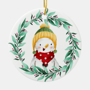 Snowman ceramic ornament