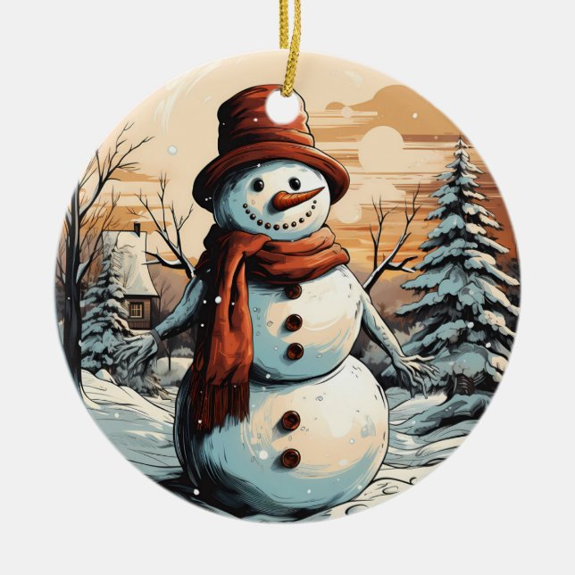 Snowman Ceramic Ornament (Front)