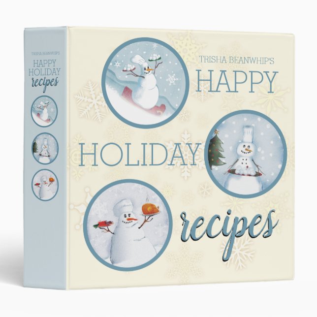Snowman chef Christmas personalized recipe binder (Front/Spine)